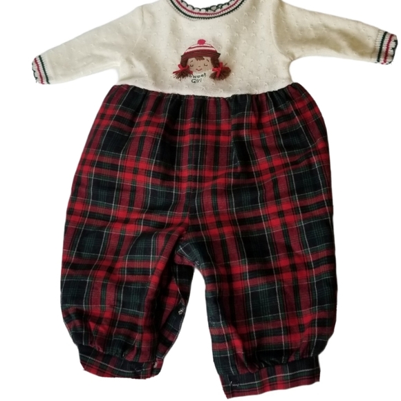 Vtg A Little Angel Baby Girls Cream Red Plaid Romp - Picture 2 of 6